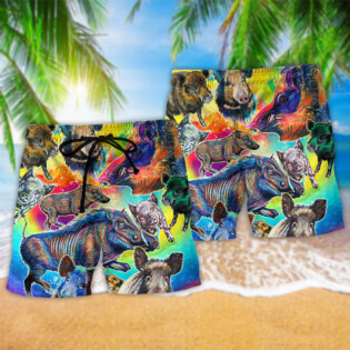 Boar Colorful Wild Animal - Beach Short - Owl Ohh - Owl Ohh