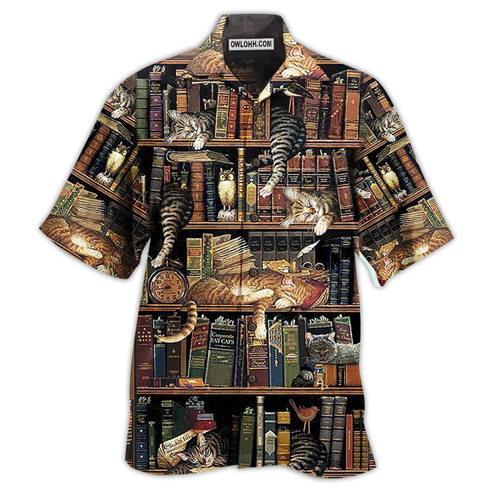 Book And Cat Sleep - Hawaiian Shirt - Owl Ohh - Owl Ohh