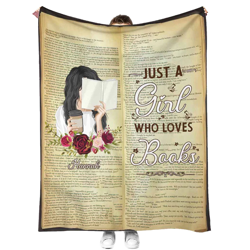 Book Just A Girl Who Loves Books Style Personalized - Flannel Blanket - Owl Ohh - Owl Ohh