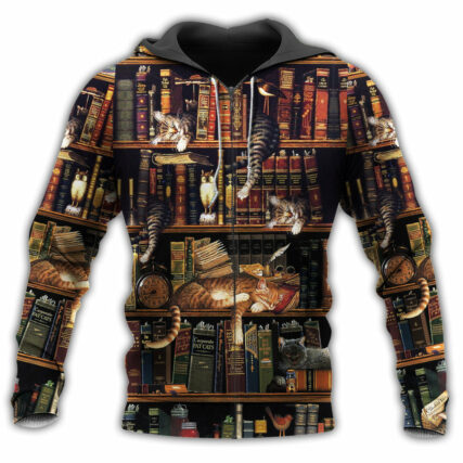 Book And Cat Sleeping Bookshelf - Hoodie - Owl Ohh - Owl Ohh