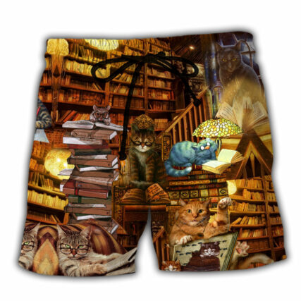 Book Cats Read Books Vintage - Beach Short - Owl Ohh - Owl Ohh