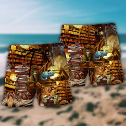 Book Cats Read Books Vintage - Beach Short - Owl Ohh - Owl Ohh