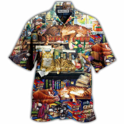 Cat Sleeping With Books Happiness Is A Good Book - Hawaiian Shirt - Owl Ohh - Owl Ohh