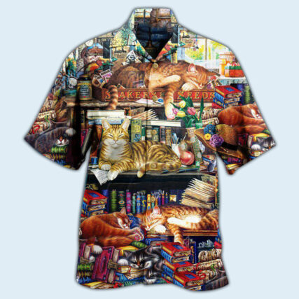 Cat Sleeping With Books Happiness Is A Good Book - Hawaiian Shirt - Owl Ohh - Owl Ohh