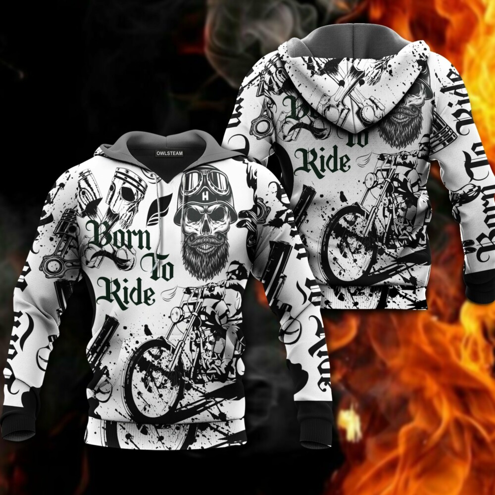 Motorcycle Born To Ride Motorcycle Black And White Style - Hoodie - Owl Ohh - Owl Ohh