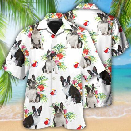 Boston Terrier Dog Ball Tropical Floral - Hawaiian Shirt - Owl Ohh - Owl Ohh