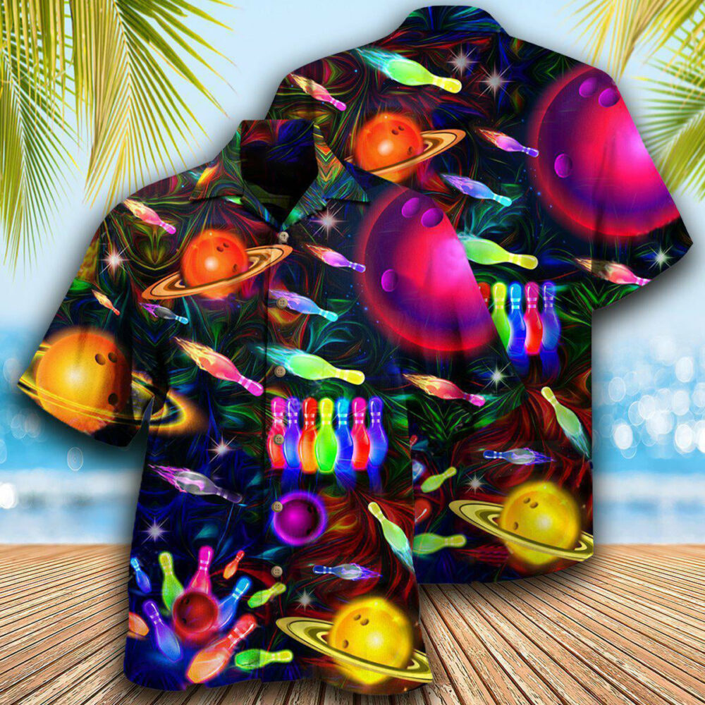 Bowling Neon Space Strike The Universe - Hawaiian Shirt - Owl Ohh - Owl Ohh