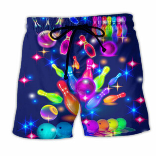 Bowling Rainbow Neon Style - Beach Short - Owl Ohh - Owl Ohh