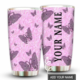Breast Cancer Butterfly Love Pink Personalized - Tumbler - Owl Ohh - Owl Ohh