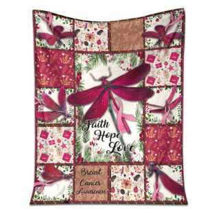 Breast Cancer Dragonfly Faith Hope Love Breast Cancer Awareness - Flannel Blanket - Owl Ohh - Owl Ohh