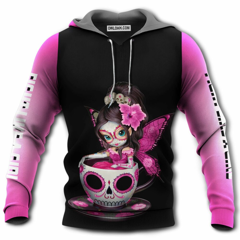 Breast Cancer Girl Skull Teacup Breast Cancer - Hoodie - Owl Ohh - Owl Ohh