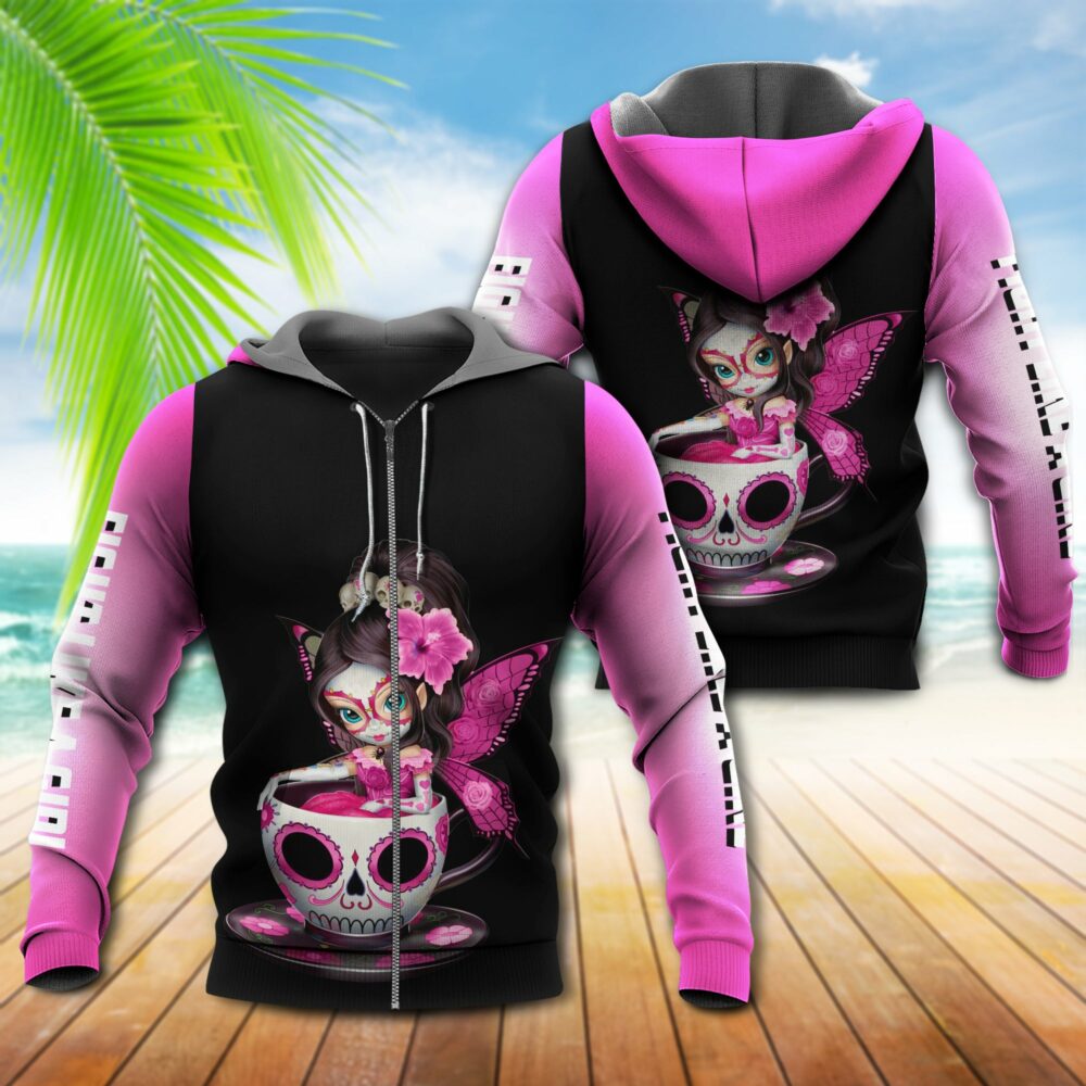 Breast Cancer Girl Skull Teacup Breast Cancer - Hoodie - Owl Ohh - Owl Ohh