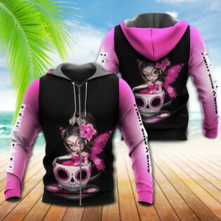 Breast Cancer Girl Skull Teacup Breast Cancer - Hoodie - Owl Ohh - Owl Ohh