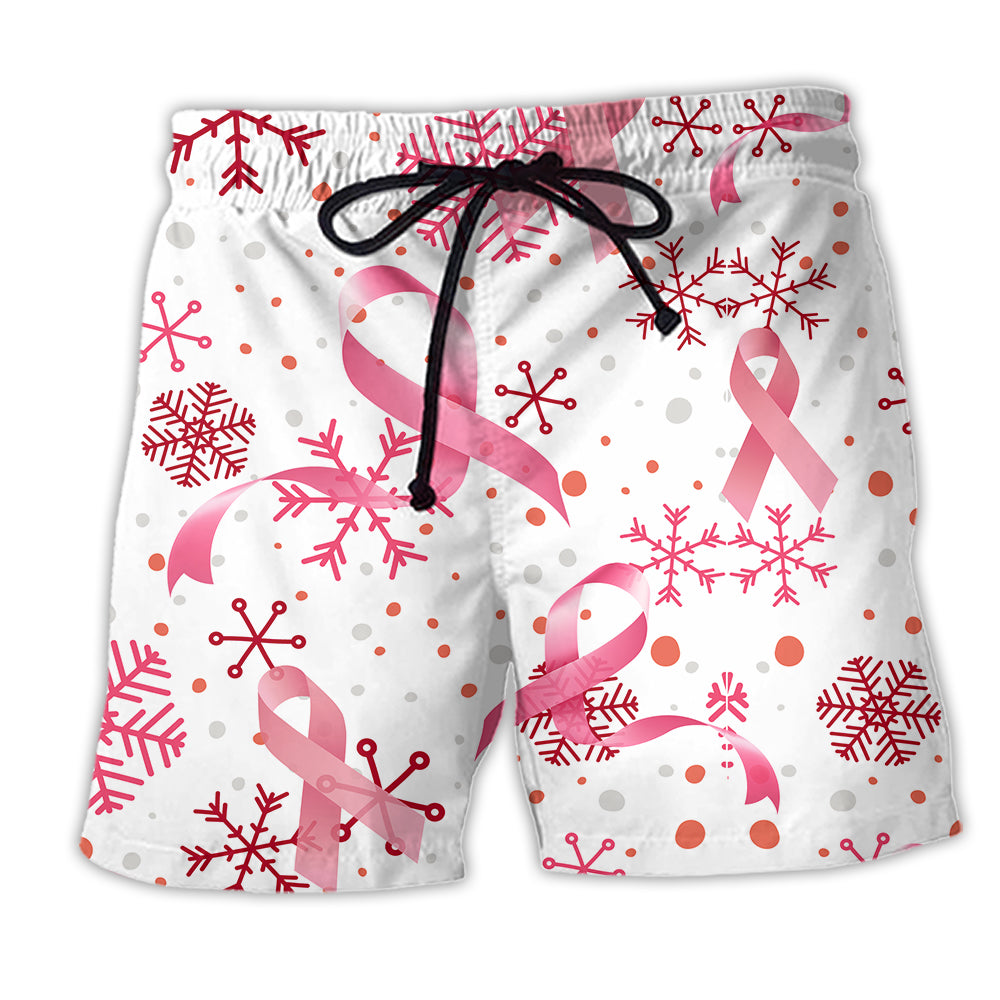 Breast Cancer Pink Ribbon Merry Christmas - Beach Short - Owl Ohh - Owl Ohh