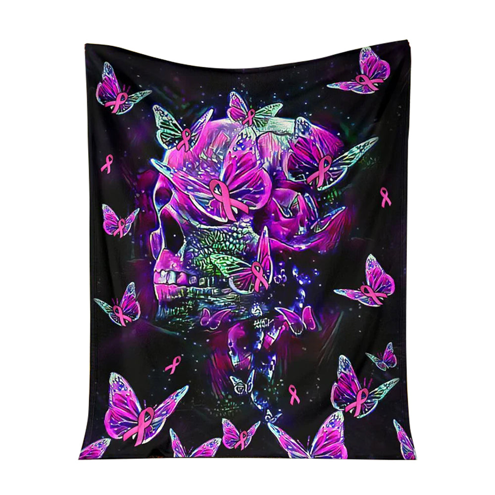 Breast Cancer Skull Awareness Butterfly Purple - Flannel Blanket - Owl Ohh - Owl Ohh