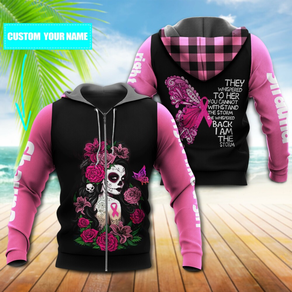 Breast Cancer Skull Girl With Dark Pink Personalized - Hoodie - Owl Ohh - Owl Ohh