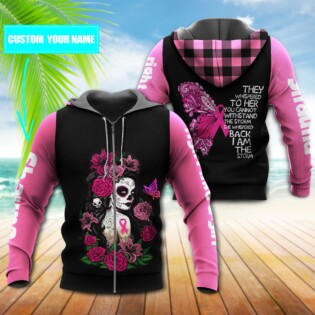 Breast Cancer Skull Girl With Dark Pink Personalized - Hoodie - Owl Ohh - Owl Ohh