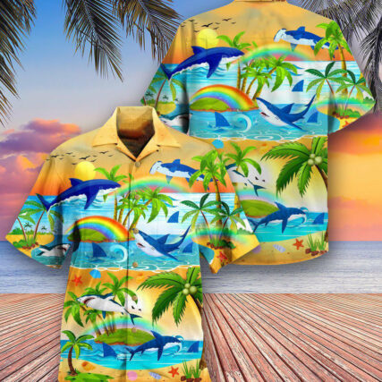 Shark Bright Rainbow And Sharks - Hawaiian Shirt - Owl Ohh - Owl Ohh