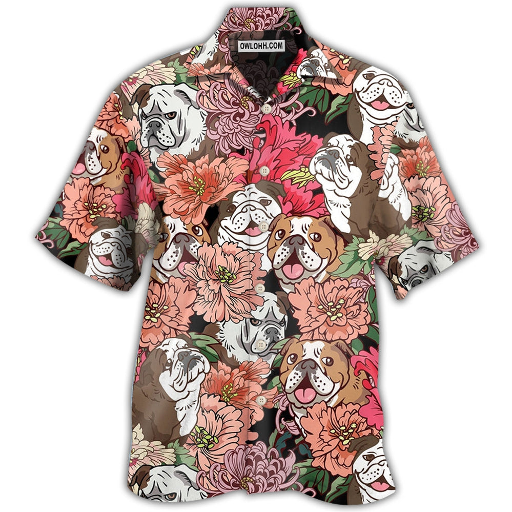 Bulldog And Lovely Flowers - Hawaiian Shirt - Owl Ohh - Owl Ohh