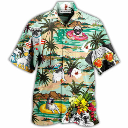 Bulldog Dog Loves Beach Loves Hawaii - Hawaiian Shirt - Owl Ohh - Owl Ohh