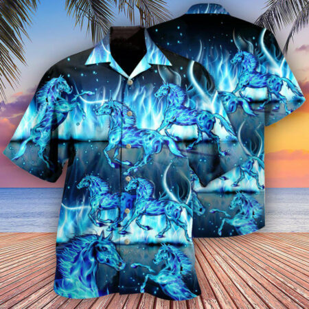 Horse Burning Blue - Hawaiian Shirt - Owl Ohh - Owl Ohh