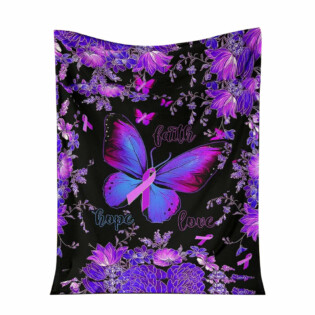 Breast Cancer Butterfly Faith Hope Love Style - Flannel Blanket - Owl Ohh - Owl Ohh