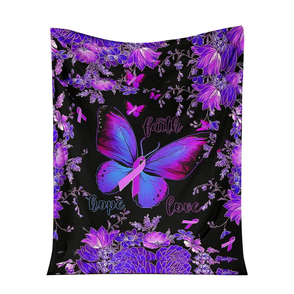 Breast Cancer Butterfly Faith Hope Love Style - Flannel Blanket - Owl Ohh - Owl Ohh