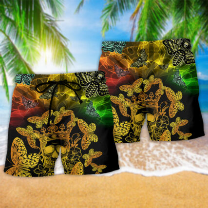 Butterfly Golden Skull Style - Beach Short - Owl Ohh - Owl Ohh