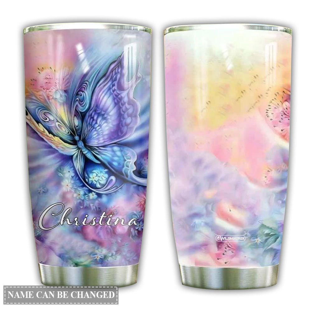 Butterfly Purple , Yellow Pink Rainbow Personalized - Tumbler - Owl Ohh - Owl Ohh