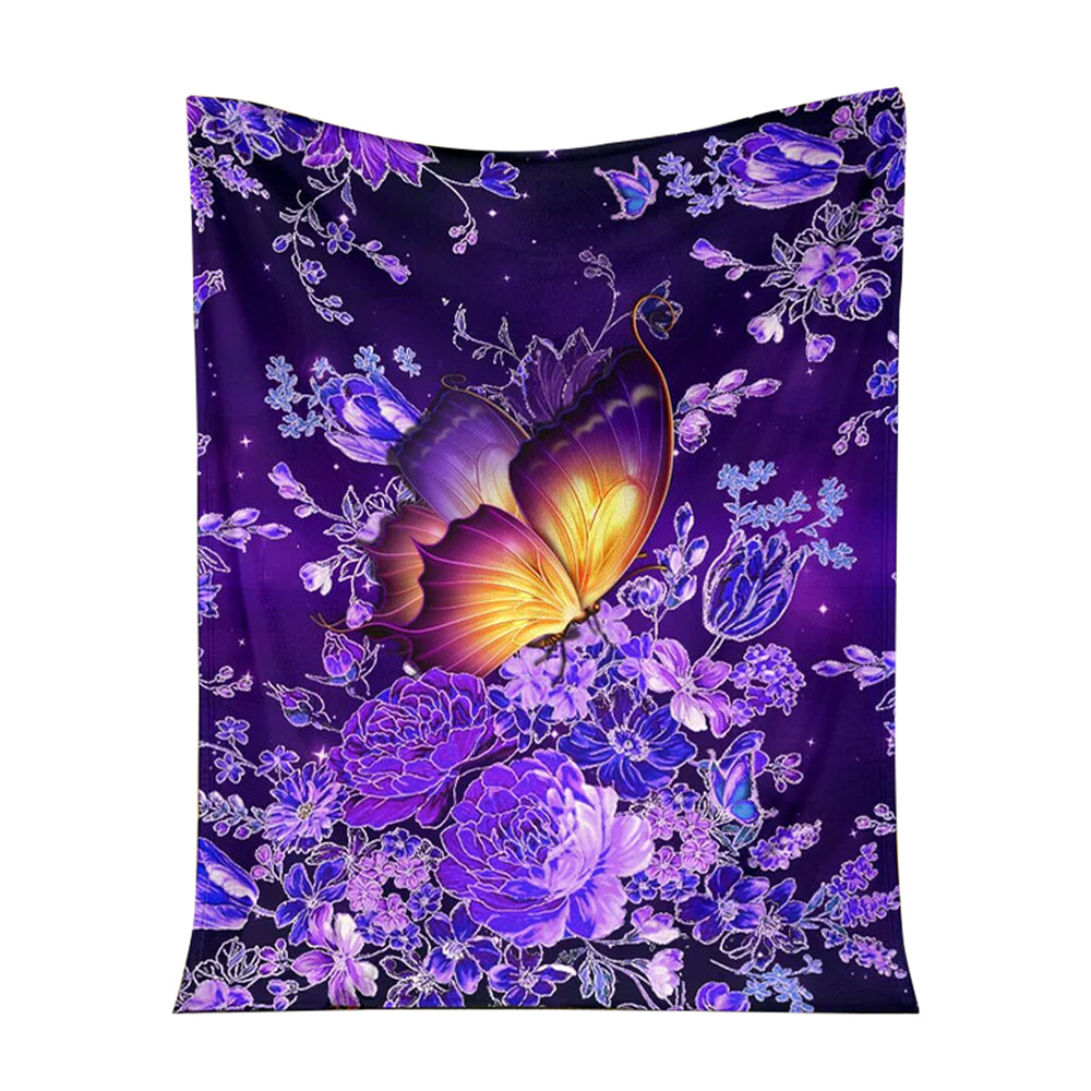 Butterfly With Purple Flowers So Lovely - Flannel Blanket - Owl Ohh - Owl Ohh