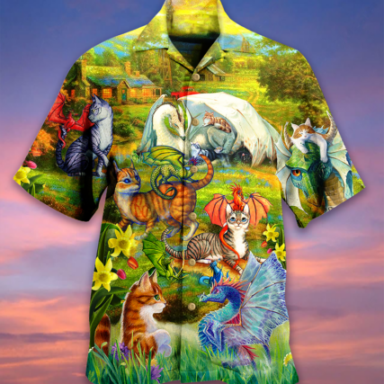 Dragon And Cats Love Life Beautiful Nature - Hawaiian Shirt - Owl Ohh - Owl Ohh