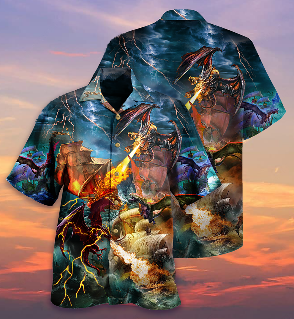 Dragon Fight With The Pirate Ship - Hawaiian Shirt - Owl Ohh - Owl Ohh
