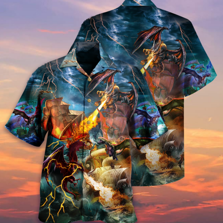 Dragon Fight With The Pirate Ship - Hawaiian Shirt - Owl Ohh - Owl Ohh