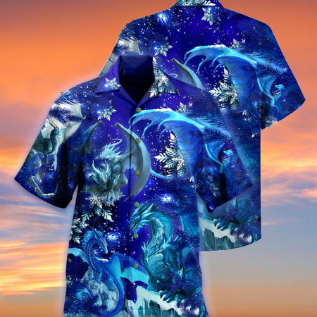 Dragon Merry Xmas Snow Love Blue Color - Hawaiian Shirt - Owl Ohh - Owl Ohh