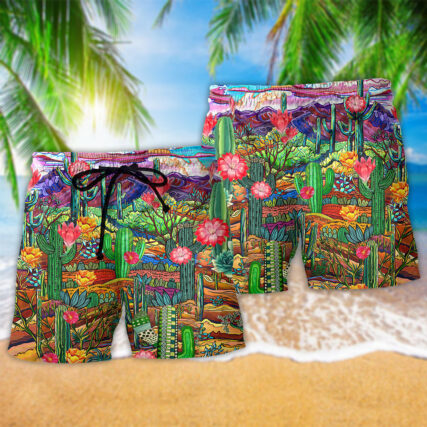 Cactus Flower On The Field Color Beautiful - Beach Short - Owl Ohh - Owl Ohh