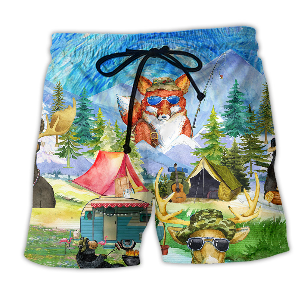 Camping Animals Camping Happy - Beach Short - Owl Ohh - Owl Ohh