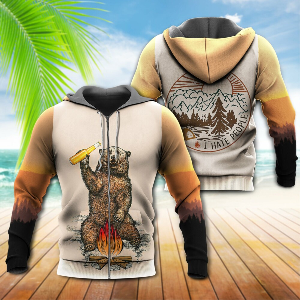 Camping Bear I Hate People With Mountain - Hoodie - Owl Ohh - Owl Ohh