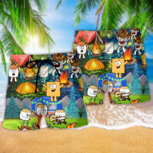 Camping Chocolate Marshmallow Fire Funny - Beach Short - Owl Ohh - Owl Ohh