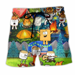 Camping Chocolate Marshmallow Fire Funny - Beach Short - Owl Ohh - Owl Ohh