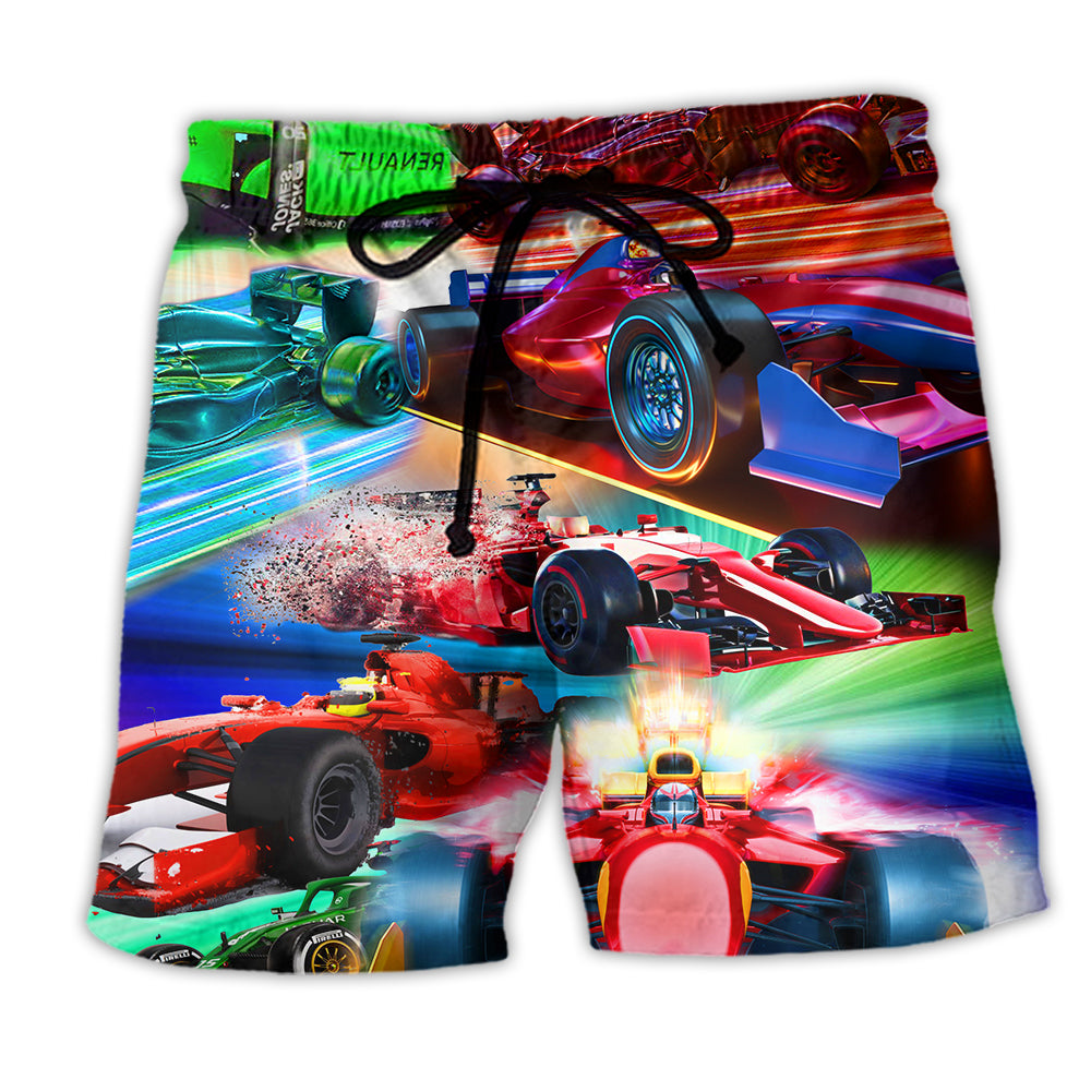 Car Racing Warning Auto Racing Fast Color - Beach Short - Owl Ohh - Owl Ohh