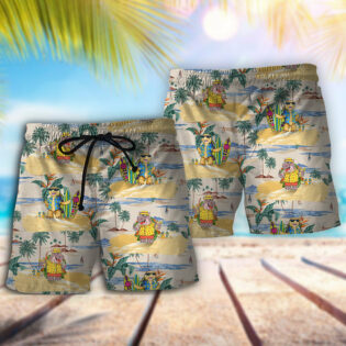Cartoon Hippo And Turtle Tropical Style - Beach Short - Owl Ohh - Owl Ohh