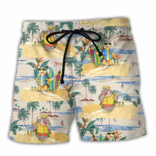 Cartoon Hippo And Turtle Tropical Style - Beach Short - Owl Ohh - Owl Ohh