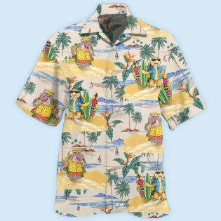 Cartoon Hippo And Turtle Tropical Style - Hawaiian shirt - Owl Ohh - Owl Ohh