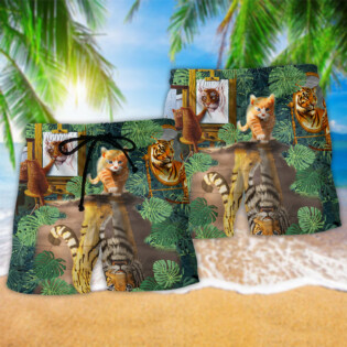 Cat And Tiger Tropical Leaves - Beach Short - Owl Ohh - Owl Ohh
