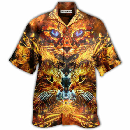Cat Cool Flaming Cat - Hawaiian Shirt - Owl Ohh - Owl Ohh