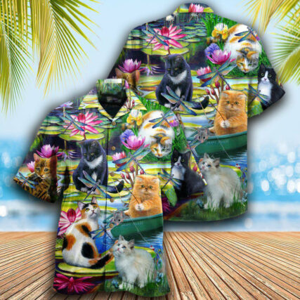 Cat Curious In A Water Lily Lake - Hawaiian Shirt - Owl Ohh - Owl Ohh