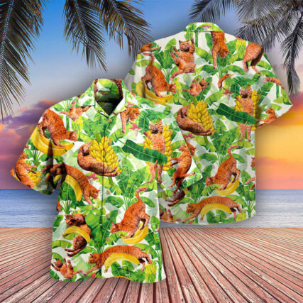 Cat Funny And Jumping Bananas - Hawaiian Shirt - Owl Ohh - Owl Ohh