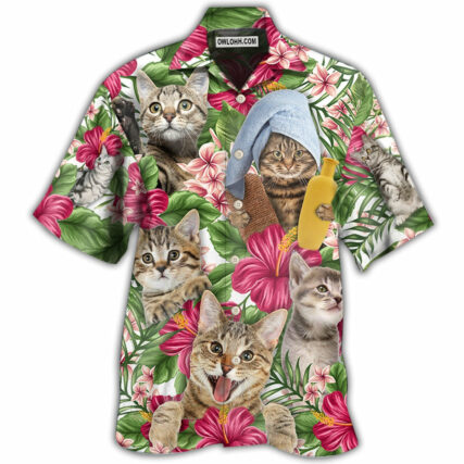 Cat Funny Tabby Cat Tropical Floral - Hawaiian Shirt - Owl Ohh - Owl Ohh