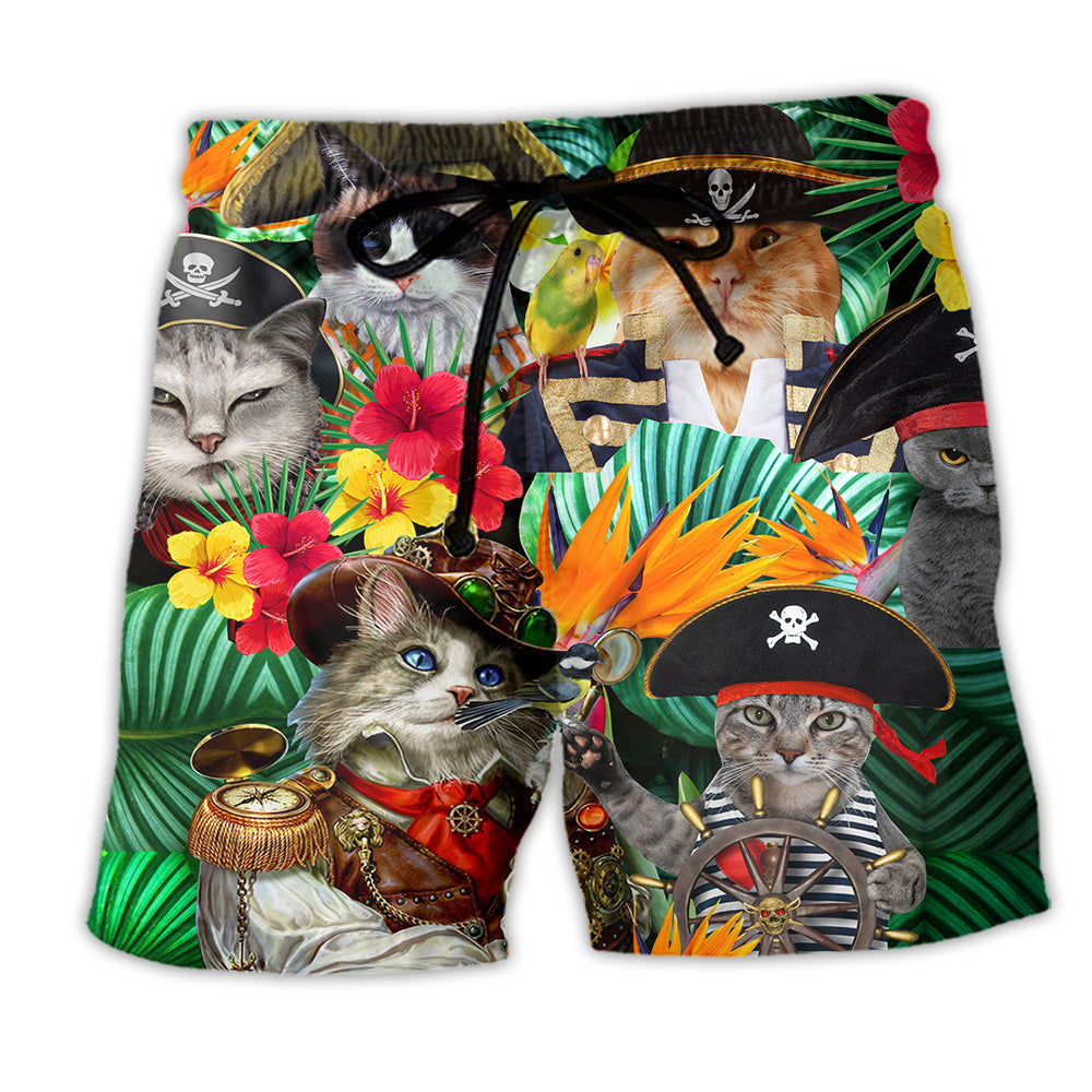 Cat It's Pirate Life For Me Tropical Floral - Beach Short - Owl Ohh - Owl Ohh