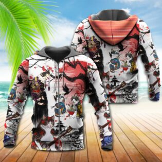 Cat Japanese Art Red Style - Hoodie - Owl Ohh - Owl Ohh